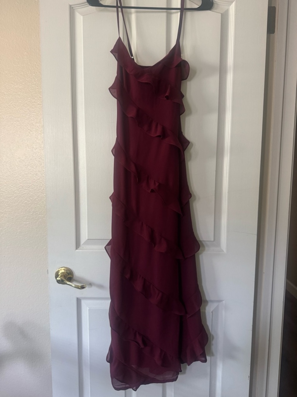 Sadie & Sage Burgundy Ruffle Maxi Dress